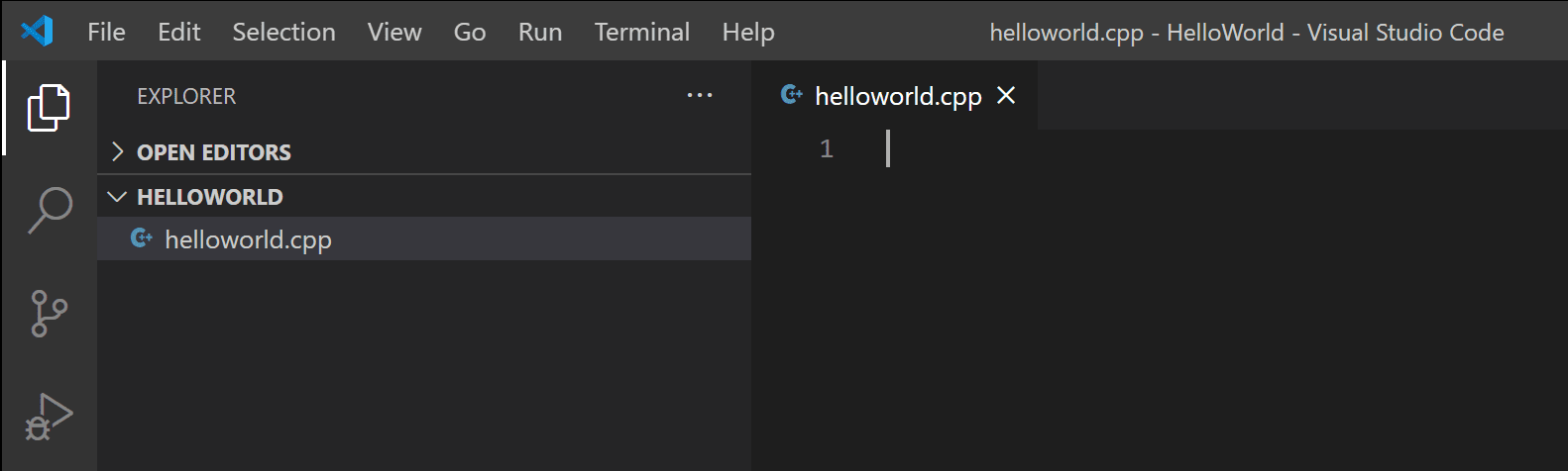 c hello world visual studio code