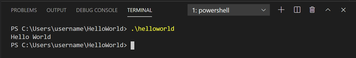 Run hello world in the VS Code Integrated Terminal