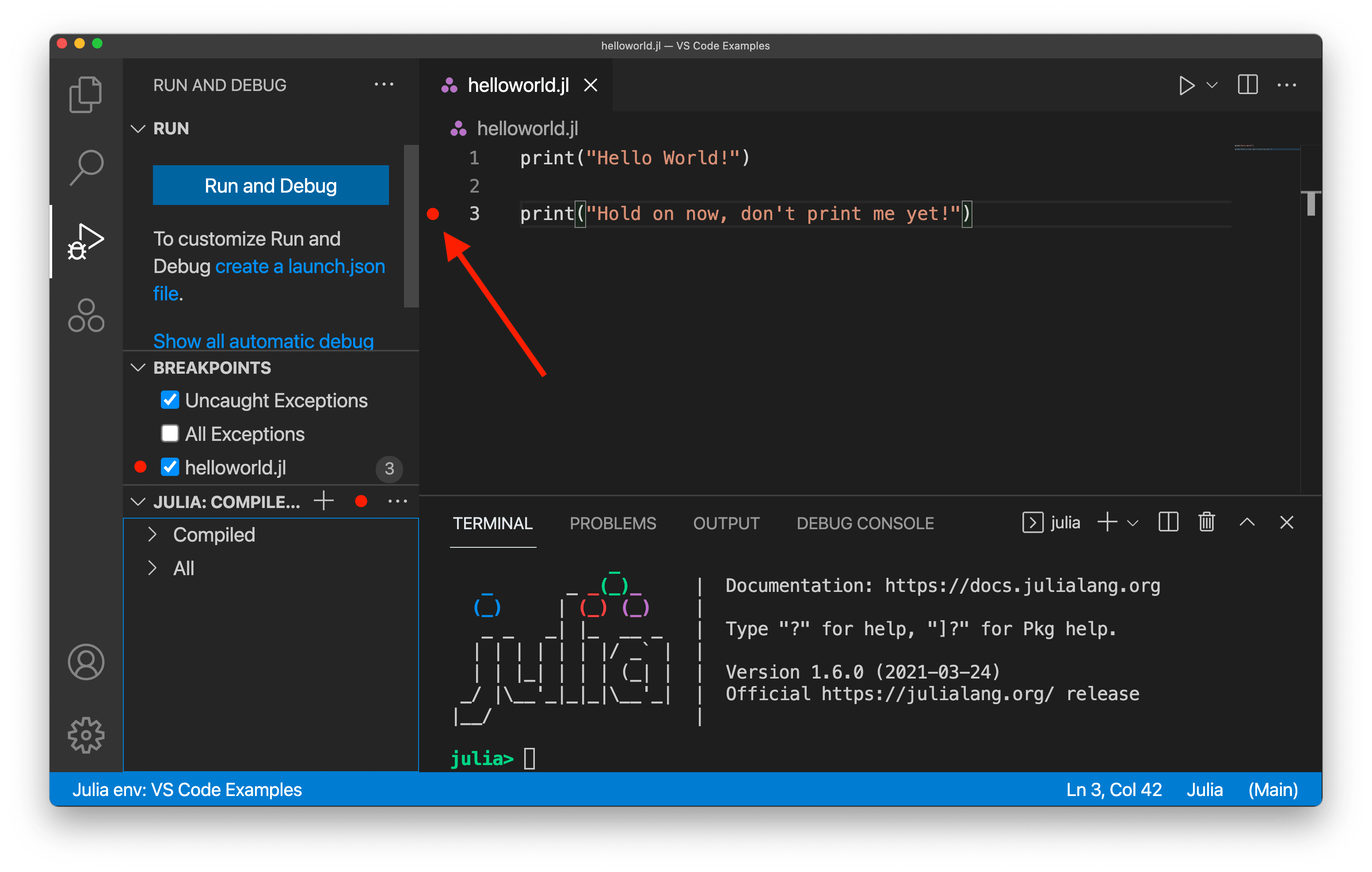 Vs code console. > Start код.