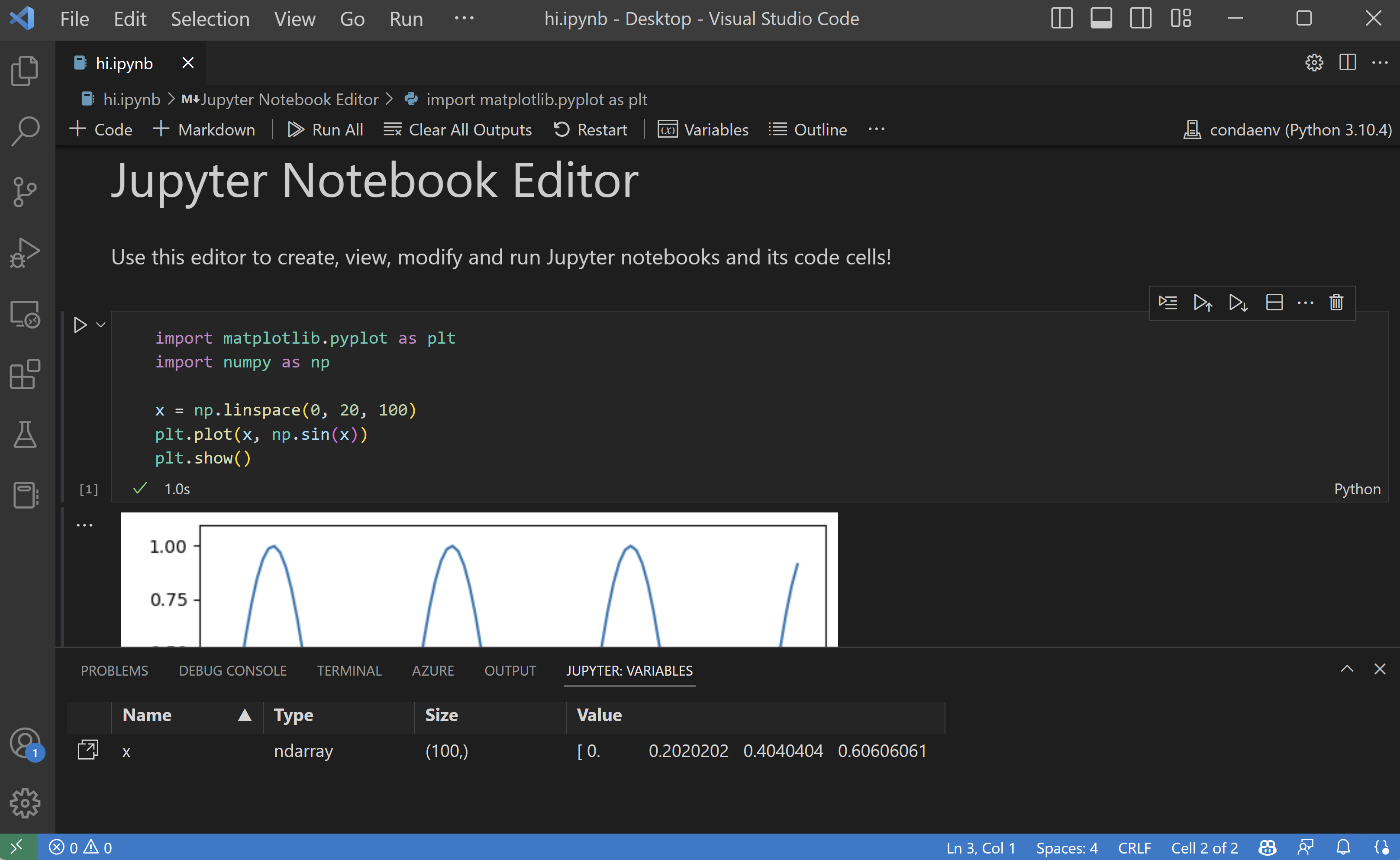 Jupyter Notebook που εκτελείται σε κώδικα VS στον επεξεργαστή Notebook