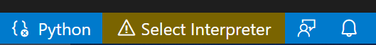 Status bar showing no selected Python interpreter