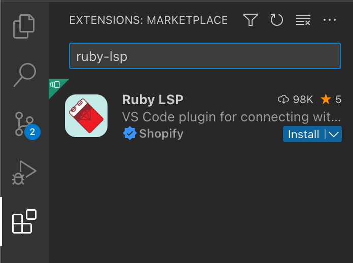 Ruby LSP extension in the Extensions view