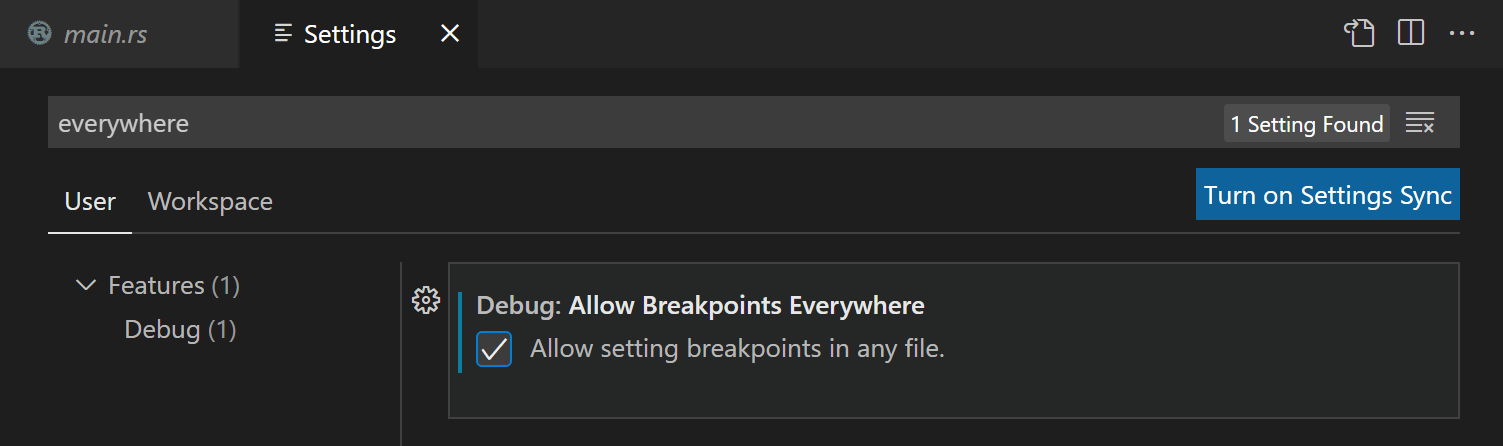 Debug: Allow Breakpoints Everywhere in the Settings editor