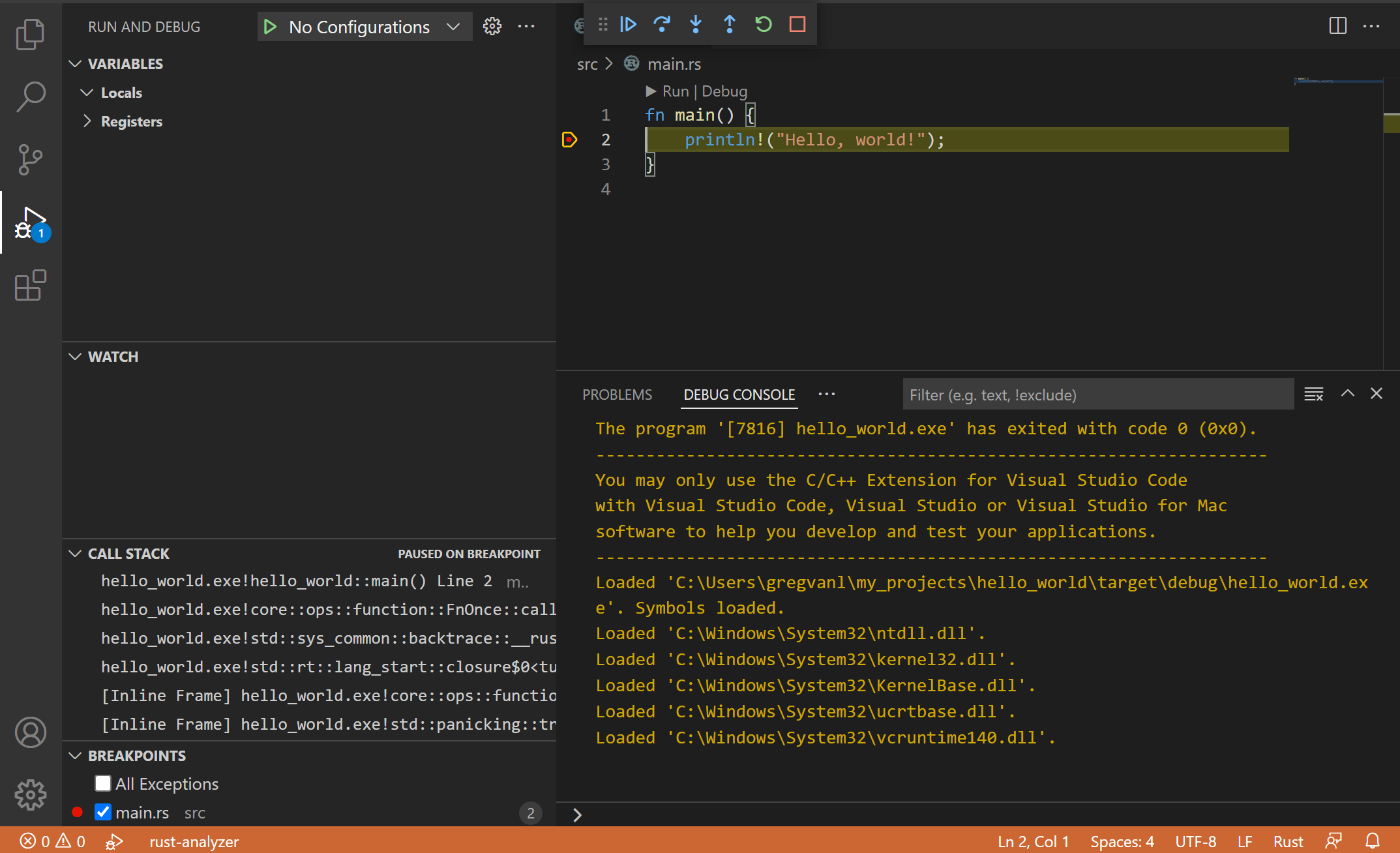 Rust with Visual Studio Code