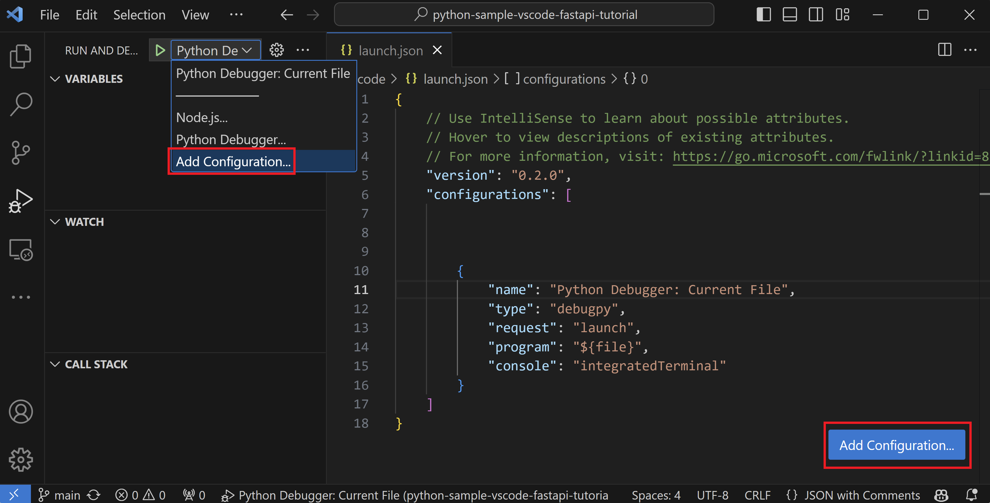 Debugging configurations for Python apps in Visual Studio Code