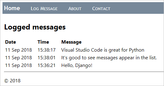 Django tutorial: app home page displaying message from the database