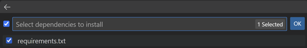 Check box selected to install dependencies from requirements.txt file