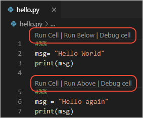 Jupyter adornments for code cells in the VS Code editor