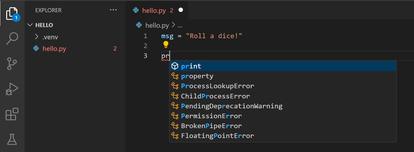 IntelliSense appearing for Python code