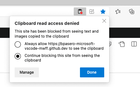 Allow clipboard access in browser