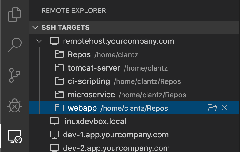 Remote Explorer open folder