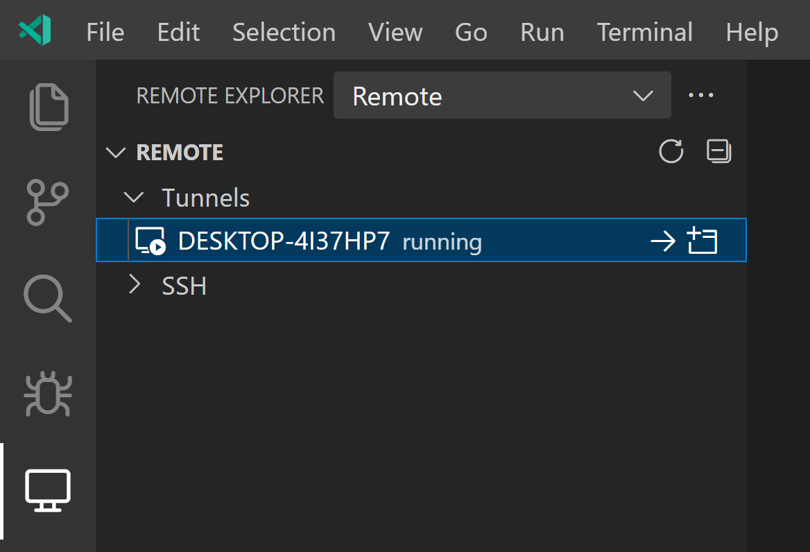 Remote Explorer view with Tunnels
