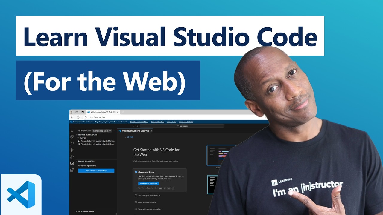 Watch Introduction to Visual Studio Code for the Web on YouTube (opens in new tab).