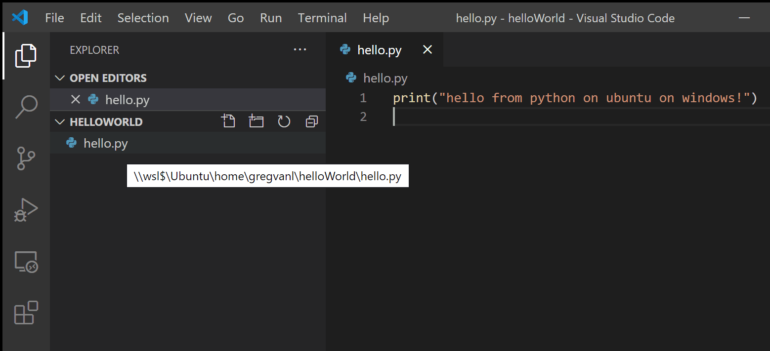 Work in Windows Subsystem for Linux with Visual Studio Code