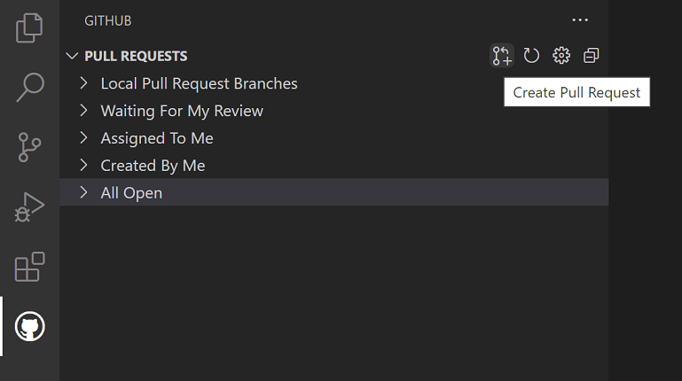 Create Pull Request button in the Pull Request view