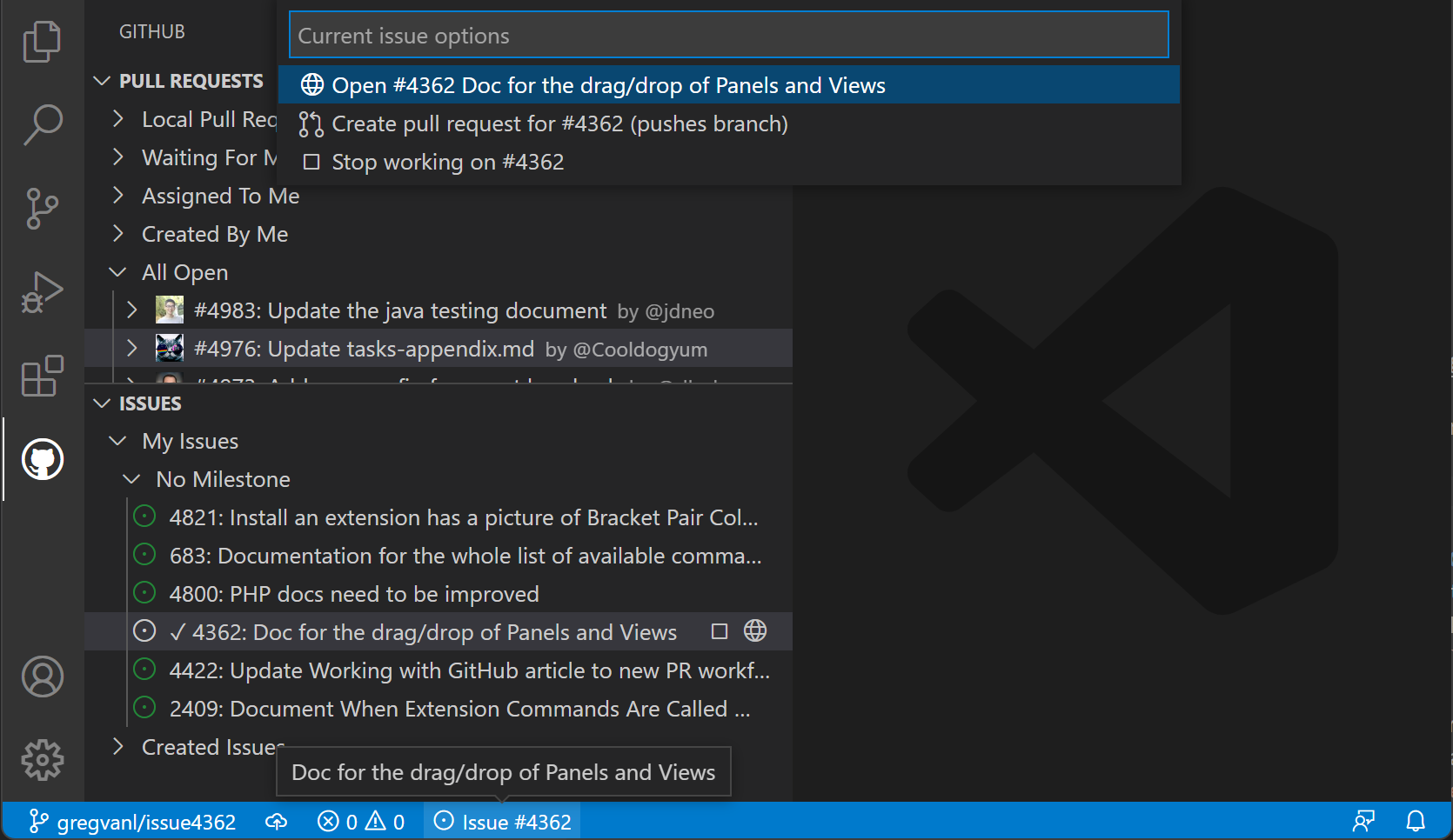 github extension for visual studio