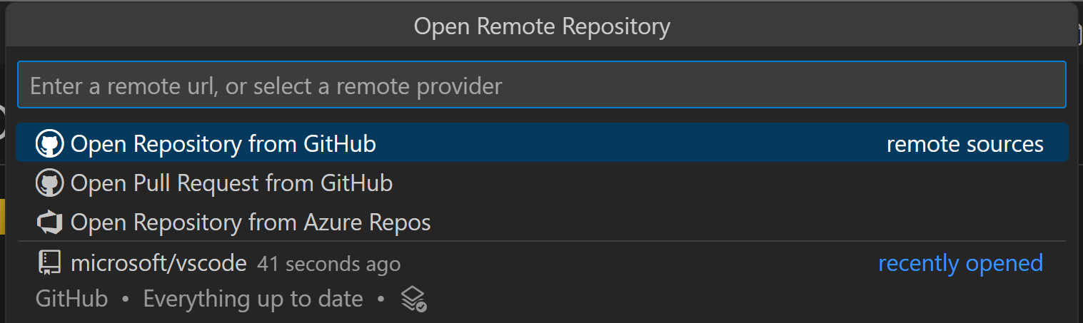 GitHub Repository extension open repository dropdown