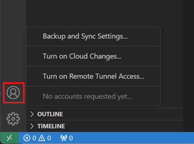 Screenshot of the Accounts menu in VS Code