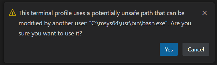 Shells with unsafe paths like c:\msys64 will show a warning before you can use the detected profile