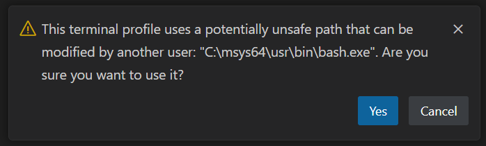 Shells with unsafe paths like c:msys64 will show a warning before you can use the detected profile