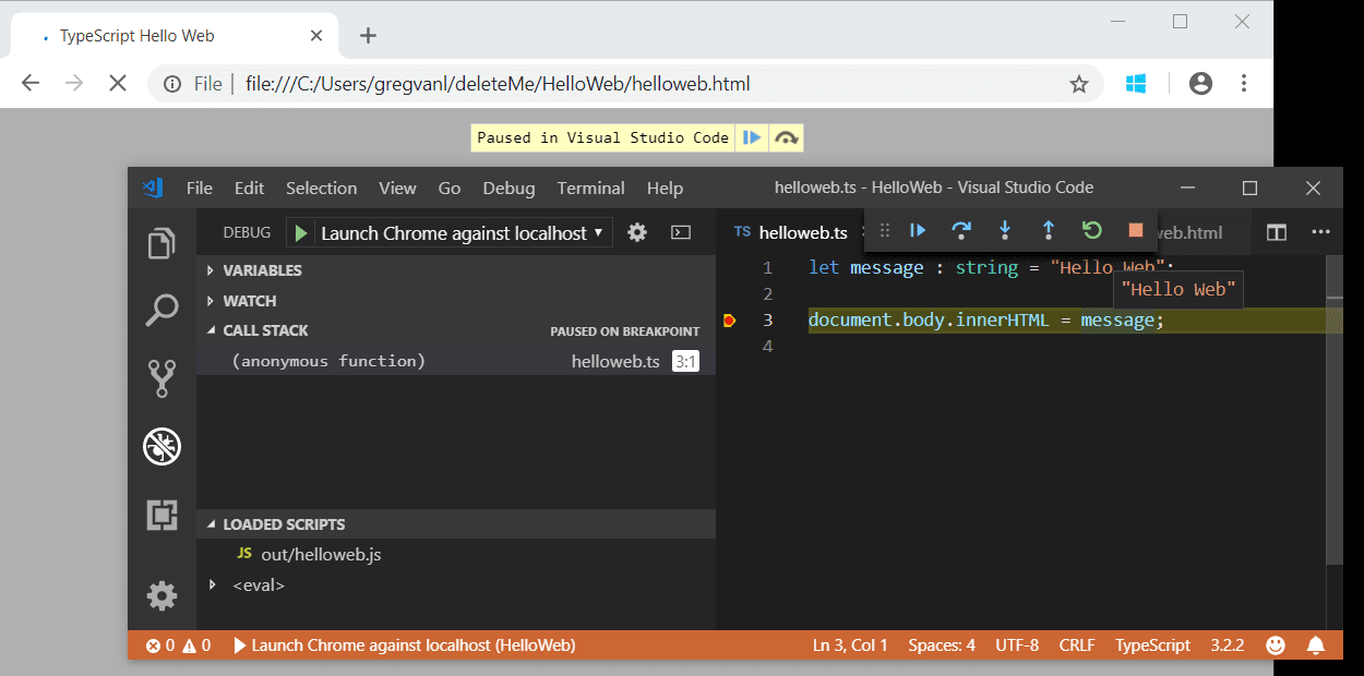 visual studio code debug typescript