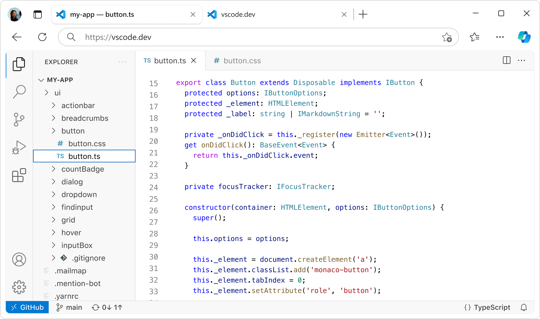 边缘浏览器选项卡中的vscode.dev