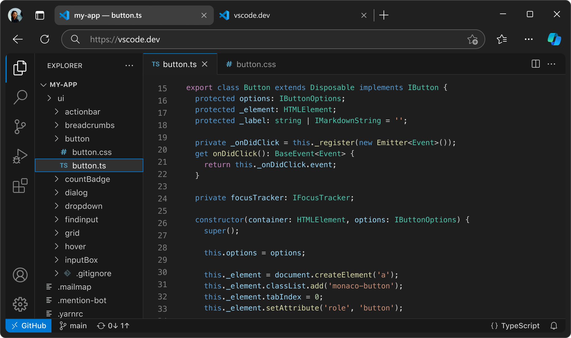 边缘浏览器选项卡中的vscode.dev