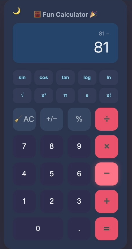 Screenshot of the calculator app before applying the arcade theme