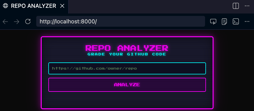 Screenshot of the initial Repo Analyzer app generated by the custom agent