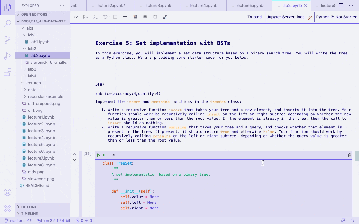 Binary Search Tree assignment in Notebook format