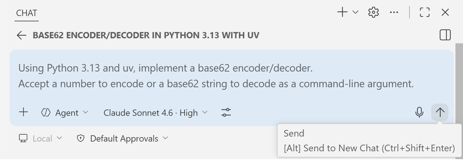 Edited previous chat message in VS Code showing an updated prompt requirement