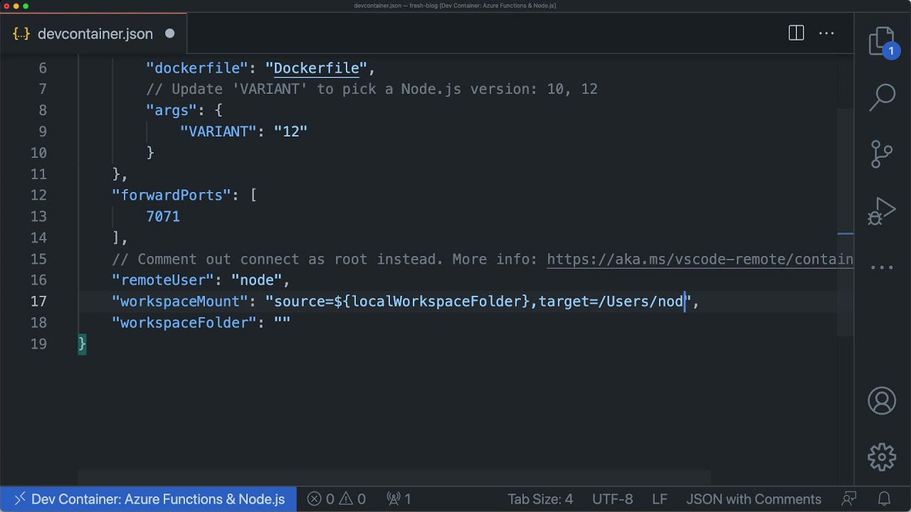 Watch How to change the default location of your project in a dev container on YouTube (opens in new tab).