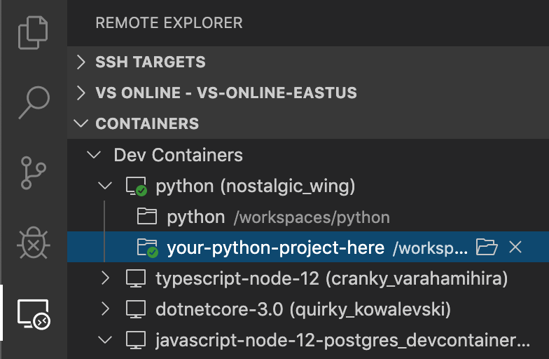 Container explorer with multiple folders under python container