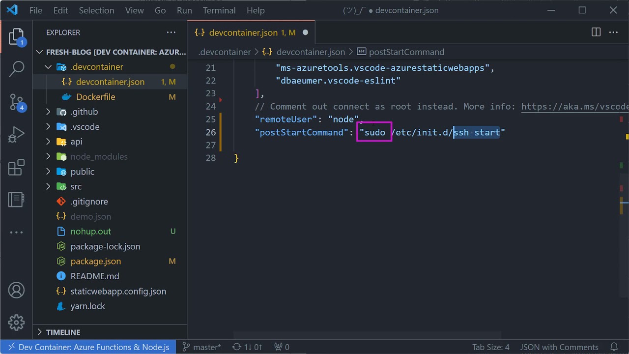 Watch How to start the SSH service in a dev container on YouTube (opens in new tab).