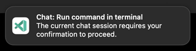 Screenshot of toast for confirmation of a chat agent.