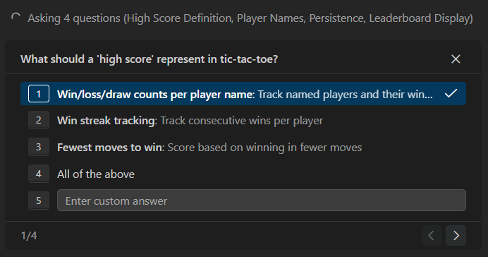 Screenshot showing the ask questions tool with a carousel of questions and a question input box.