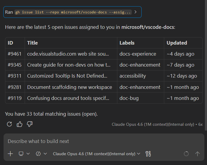 Screenshot showing a terminal tool call in chat displayed as a collapsible section with a summary header.