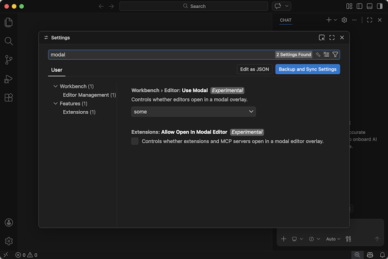 Screenshot showing a modal settings editor.