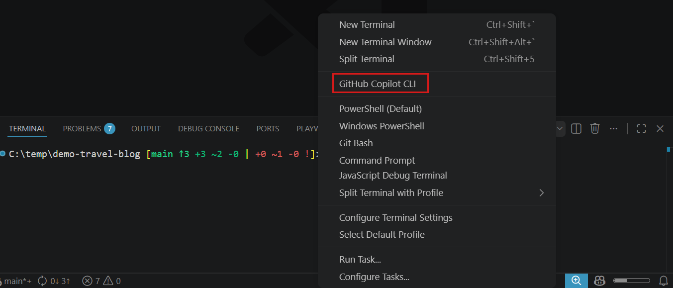 Screenshot of the terminal profile dropdown showing the new AI CLI profile group.