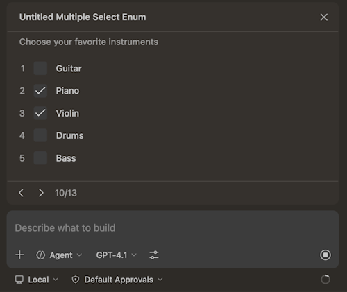 Screenshot showing an MCP elicitation form.