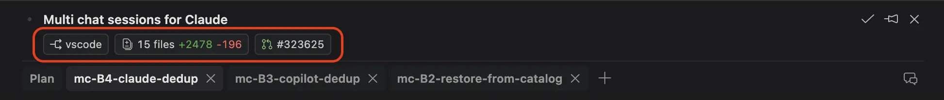 Screenshot showing the consistent Workspace and Changes pills in the session header.