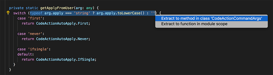 Select Code Action context menu