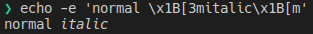 Italic text within terminal