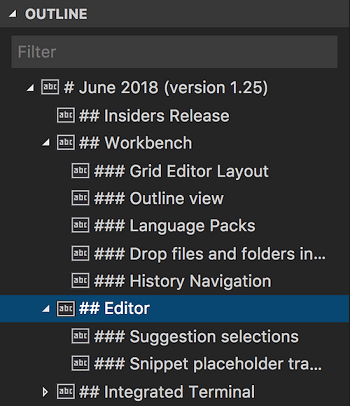 The Outline view for a Markdown document