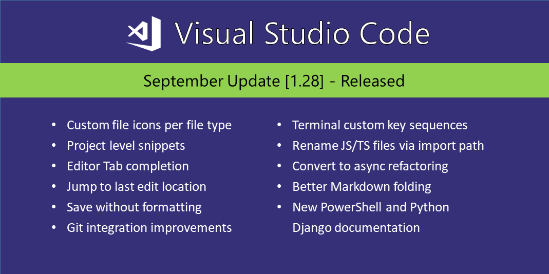 Visual Studio Code September 2018