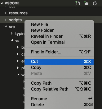 Cut command in context menu