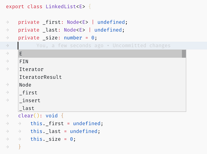 IntelliSense: no keywords, no icons, only eight entries