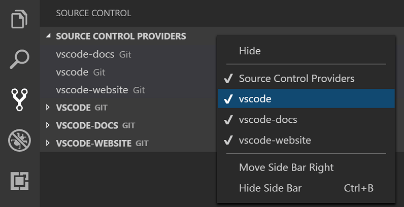 Source Control view context menu