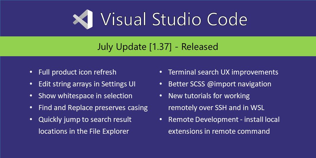 Visual Studio Code July 2019