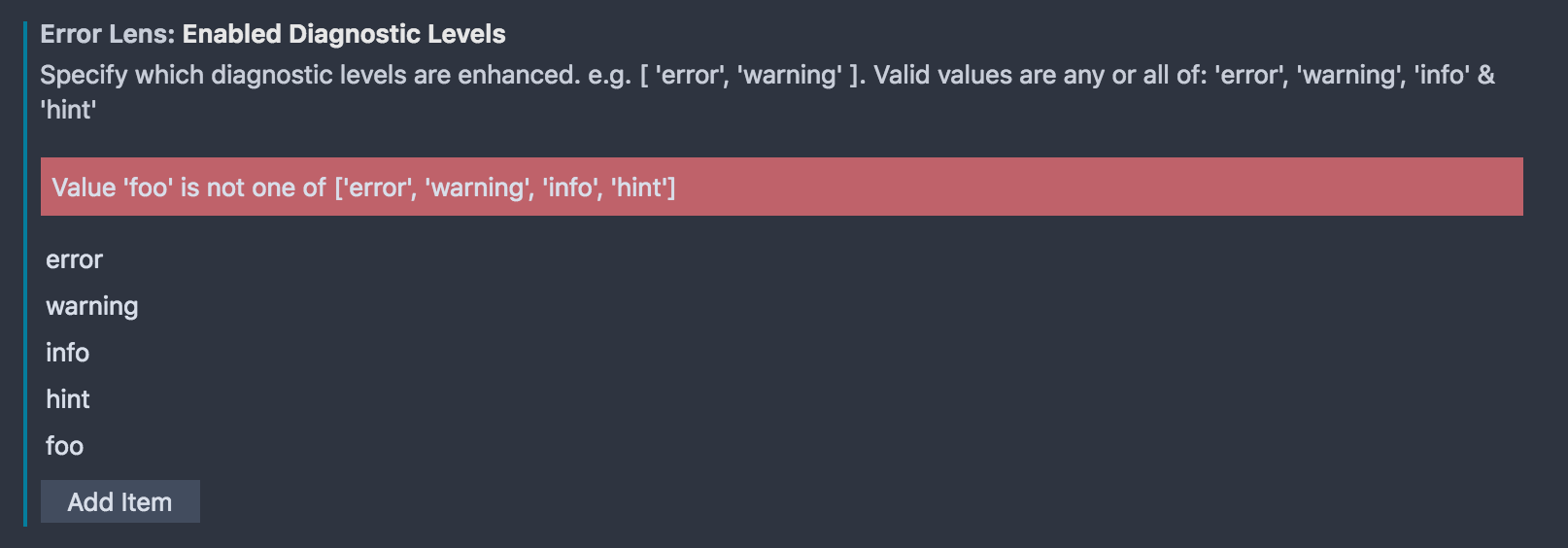 String of array error validation
